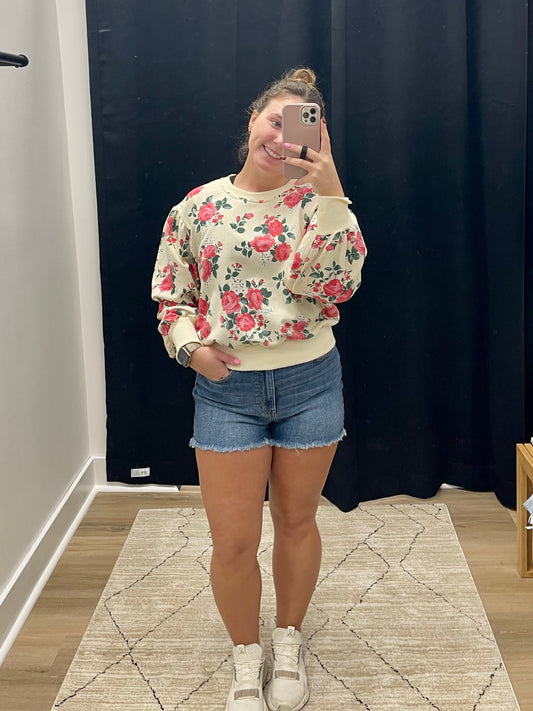 THE CARLIE FRENCH TERRY FLORAL TOP