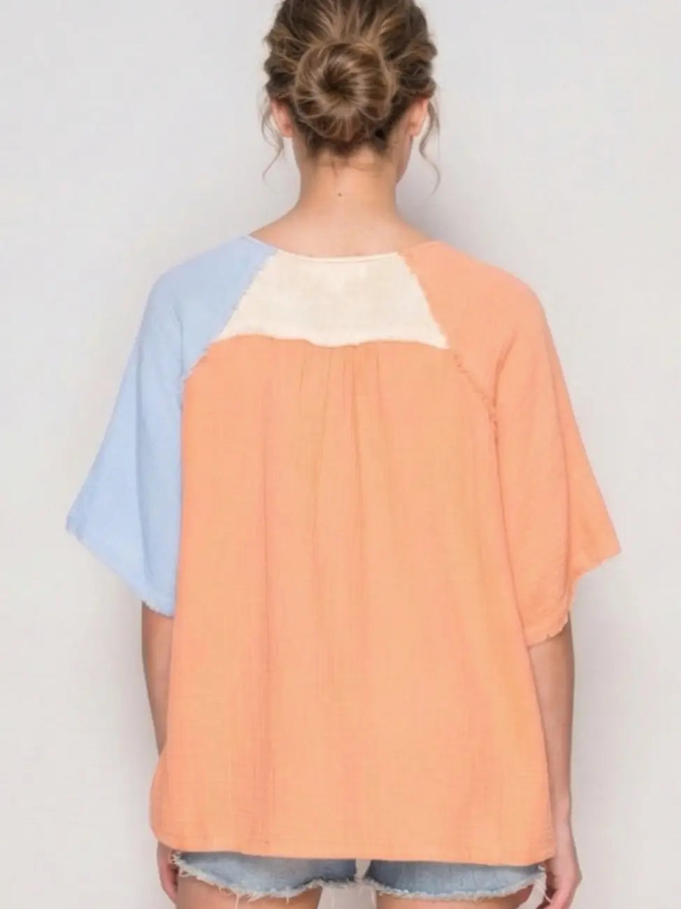 THE NINA DROP SHOULDER WASHED COLORBLOCK TOP - blue combo