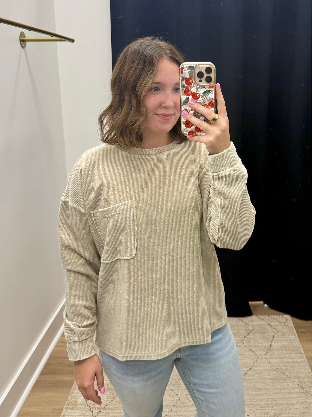 THE CAMILLE ACID WASH KNIT TOP - Lt khaki