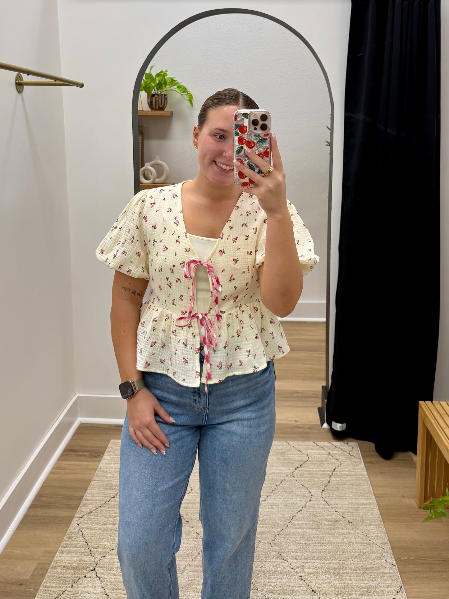THE JORDAN DAINTY FLORAL GAUZE TIE BLOUSE