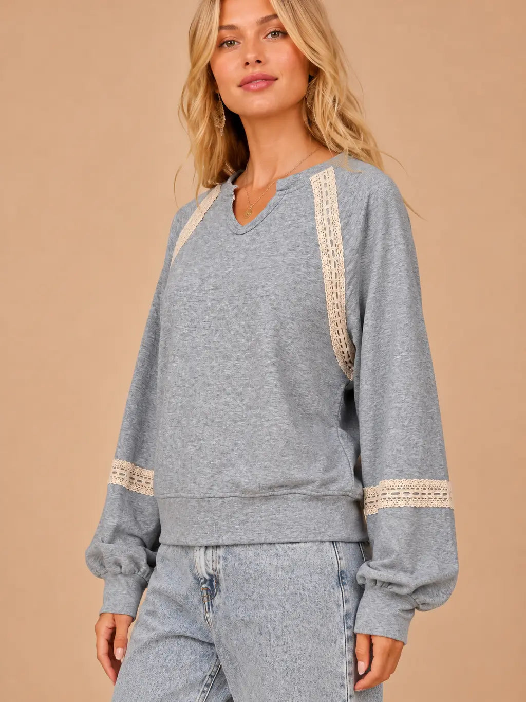 THE COLETTE LACE TRIM SWEATSHIRT - grey