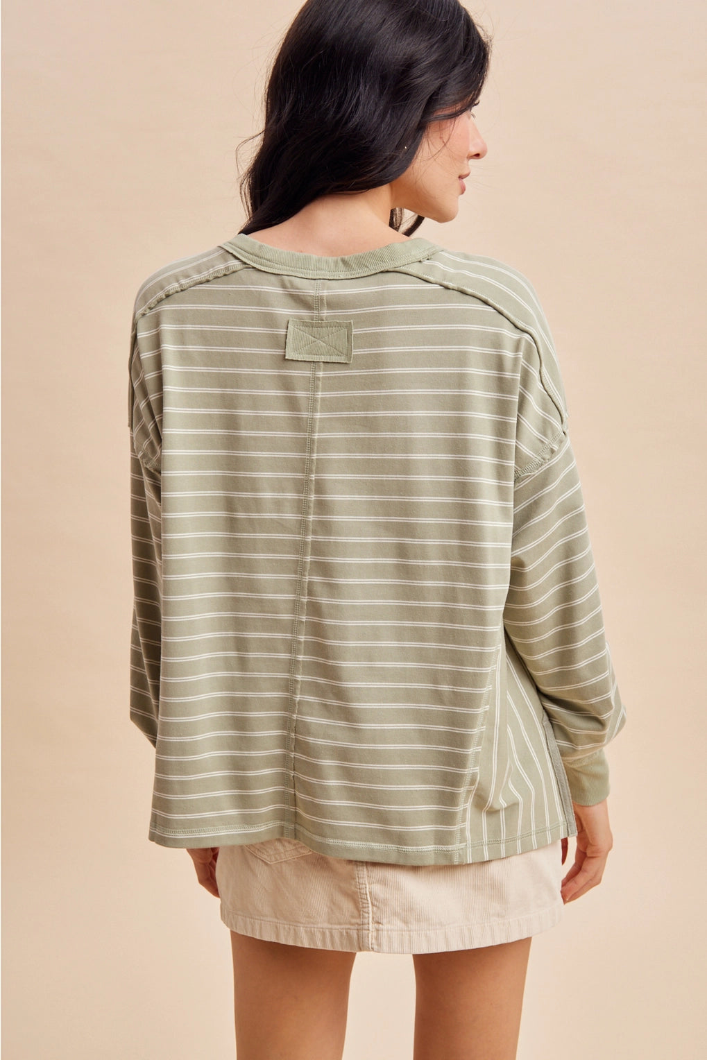 THE LONNI STRIPED LONG SLEEVE TOP - sage