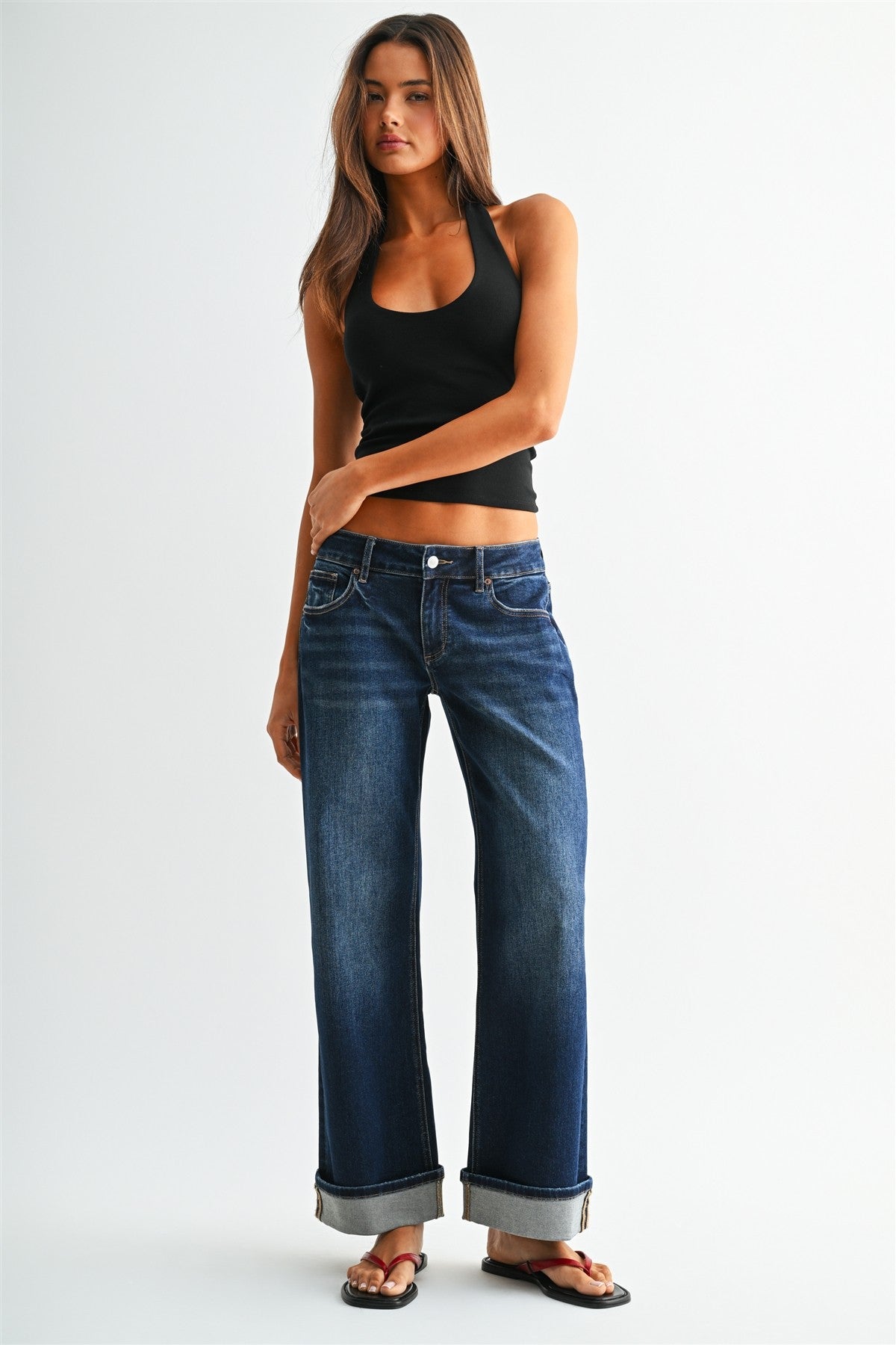 THE JAYLYNN LOW RISE WIDE DARK DENIM JEANS