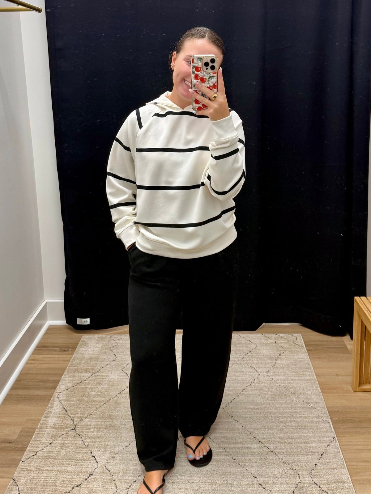 THE TURNER PREMIUM STRIPED HOODIE  - black/ivory