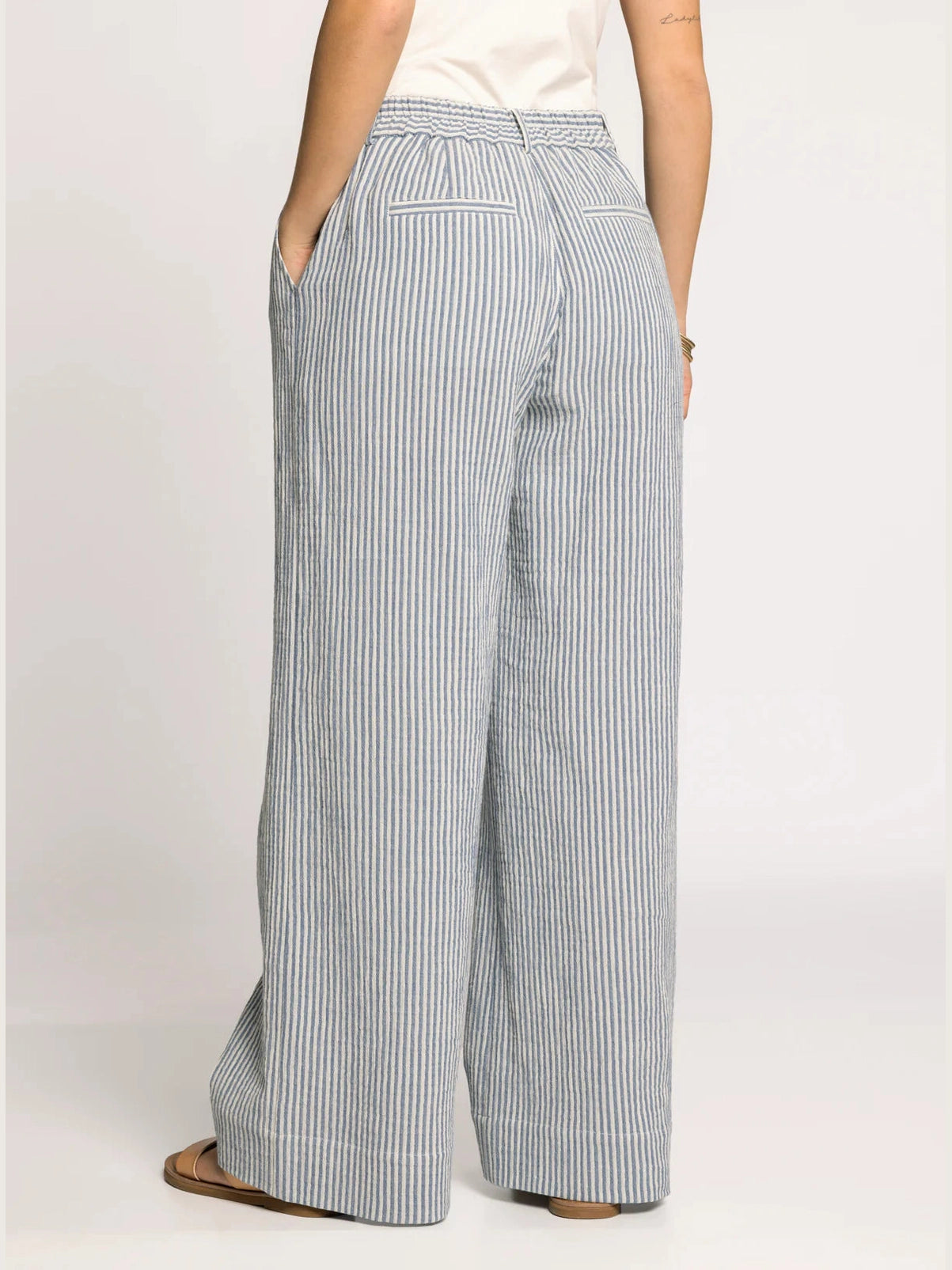THE MAIA STRIPED COTTON PANT - blue