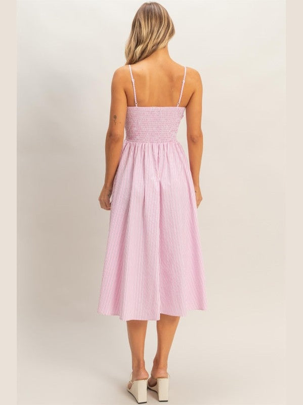 THE LILLY STRIPED SPAGHETTI STRAP SUNDRESS - pink