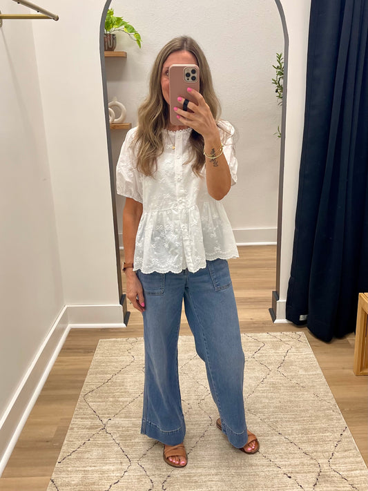 THE CASSIDY BOHO CHIC BUTTON DOWN TOP - white
