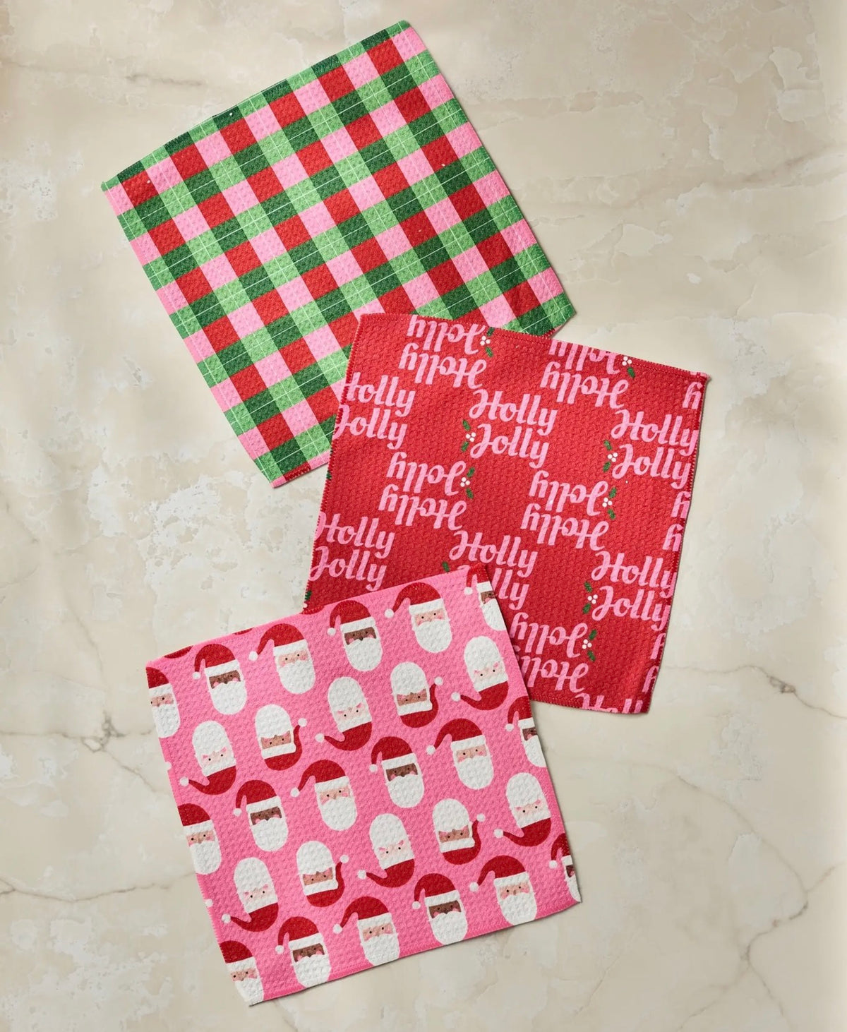 HOLLY JOLLY SANTA GEOMETRY DISHCLOTH SETS