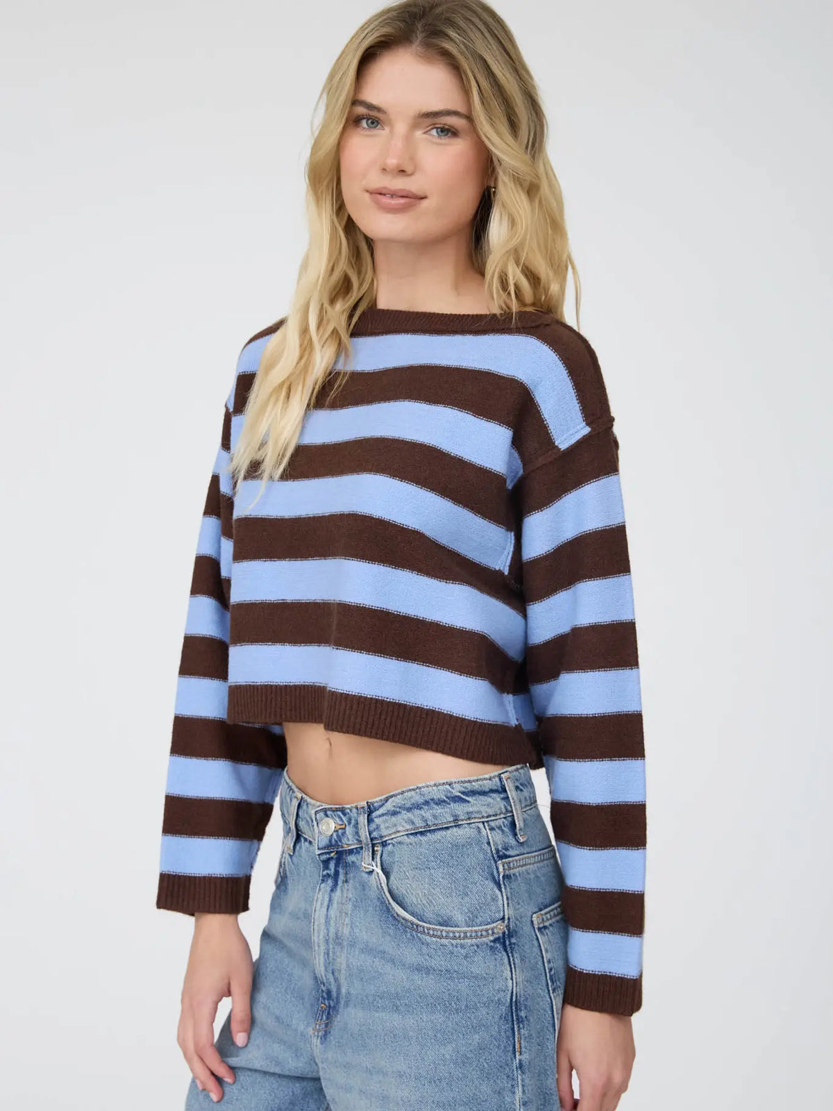 THE KENNEDI STRIPED EXPOSED SEAM SWEATER - choc/blue