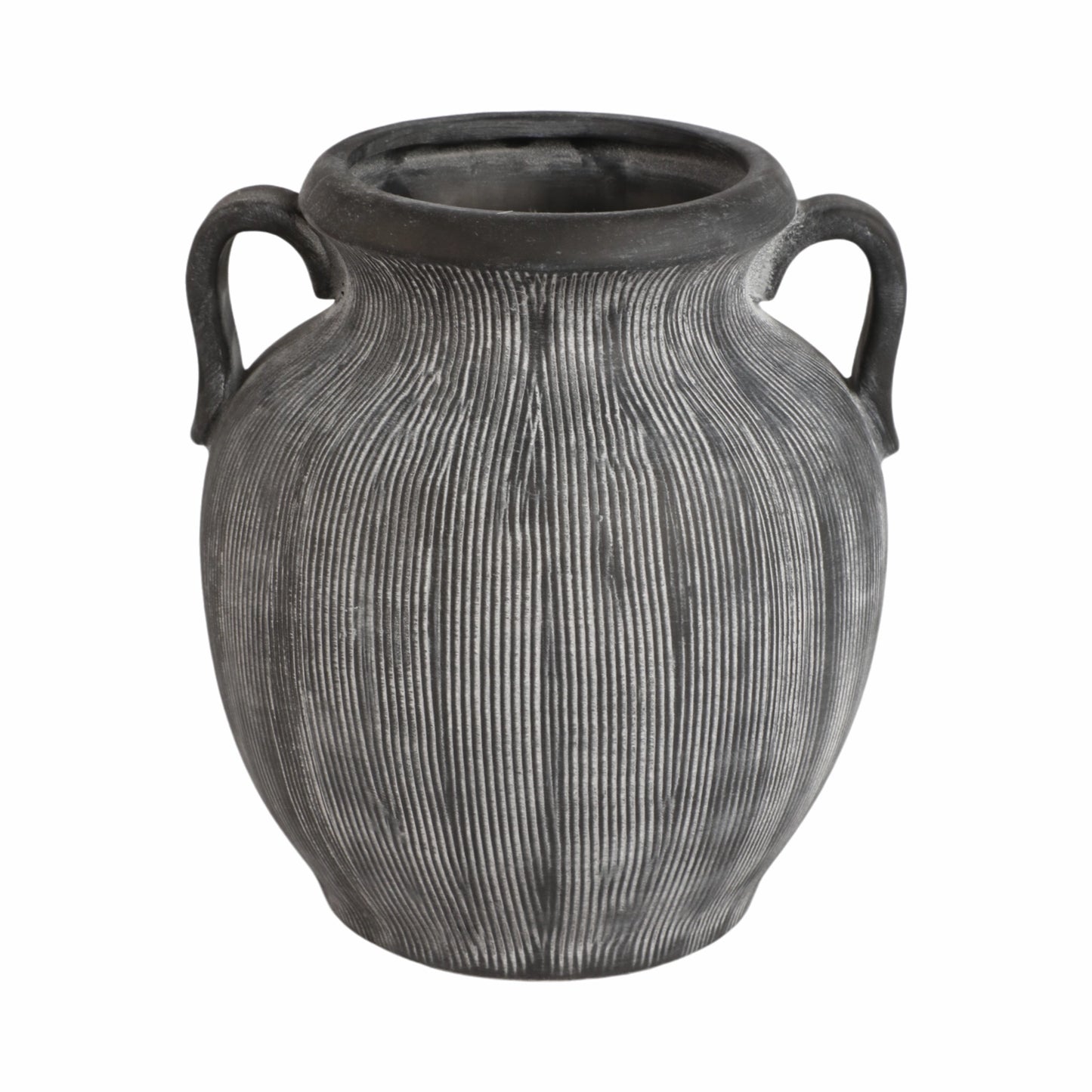 CERAMIC RIBBED TEXTURED HANDLE VASE