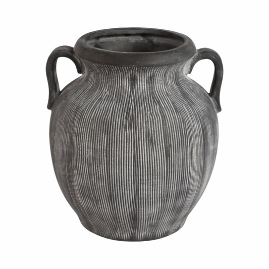 CERAMIC RIBBED TEXTURED HANDLE VASE