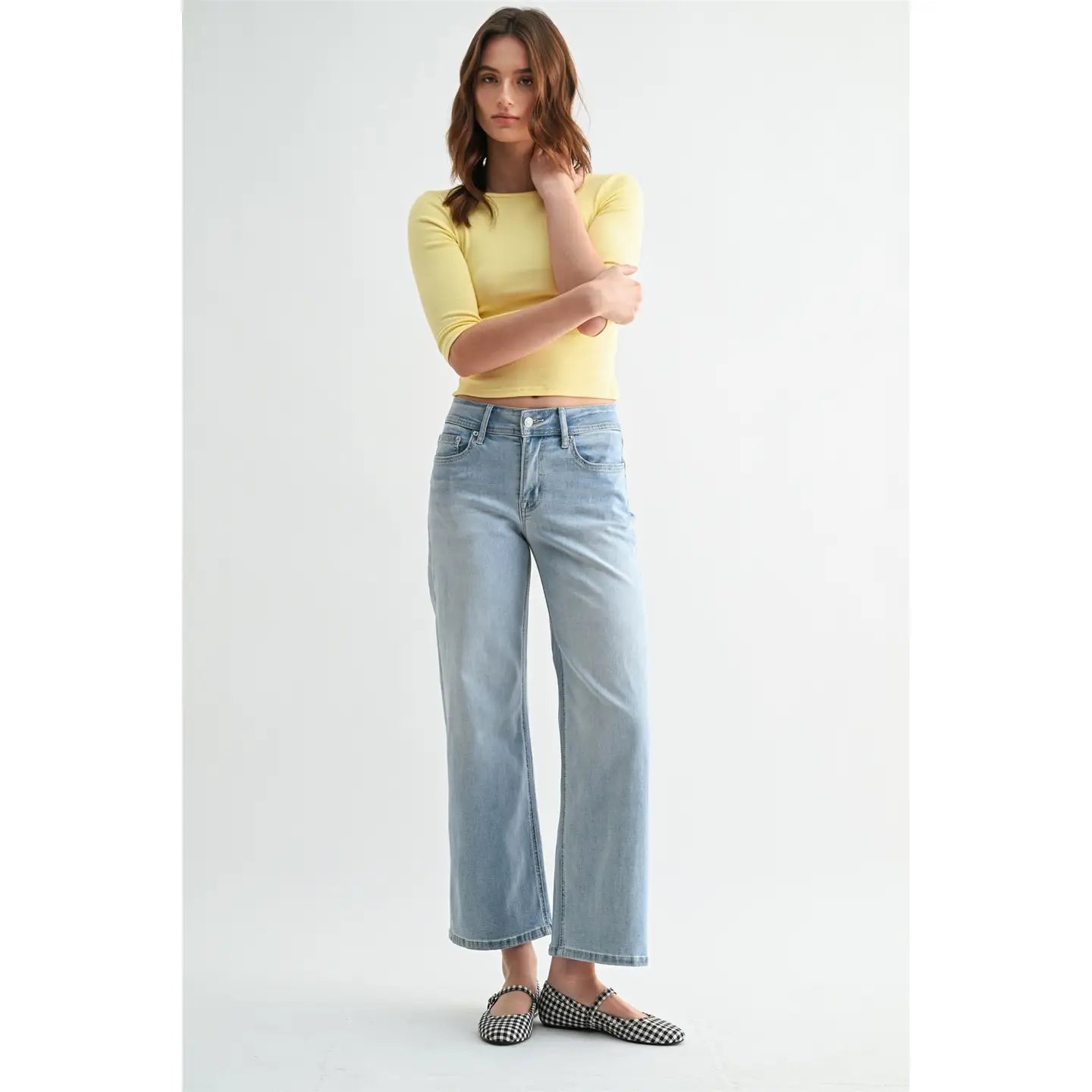 THE LAURIE MID RISE WIDE LEG ANKLE DENIM - lt wash