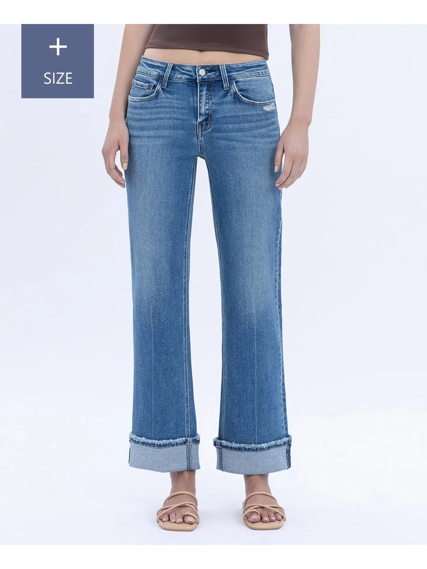 THE PLUS SIZE ABBIE MIDRISE CUFFED ANKLE SLIM WIDE LEG DENIM