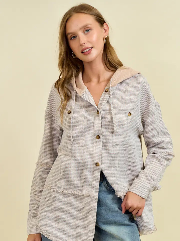 THE AVERY FRAYED DROP SHOULDER TOP - sand