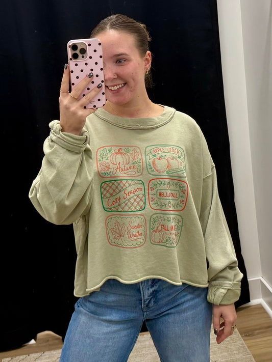 THE COZY AUTUMN GRAPHIC SWEATSHIRTS - green