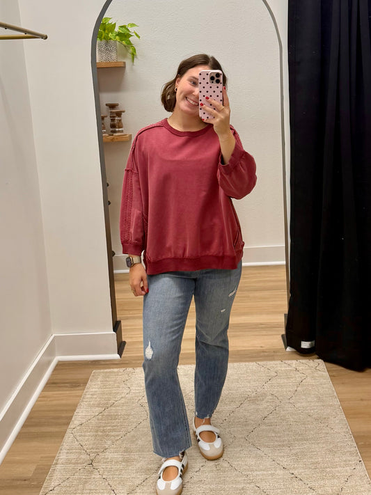 THE NATASHA LACE TRIM SWEATSHIRT - burgundy
