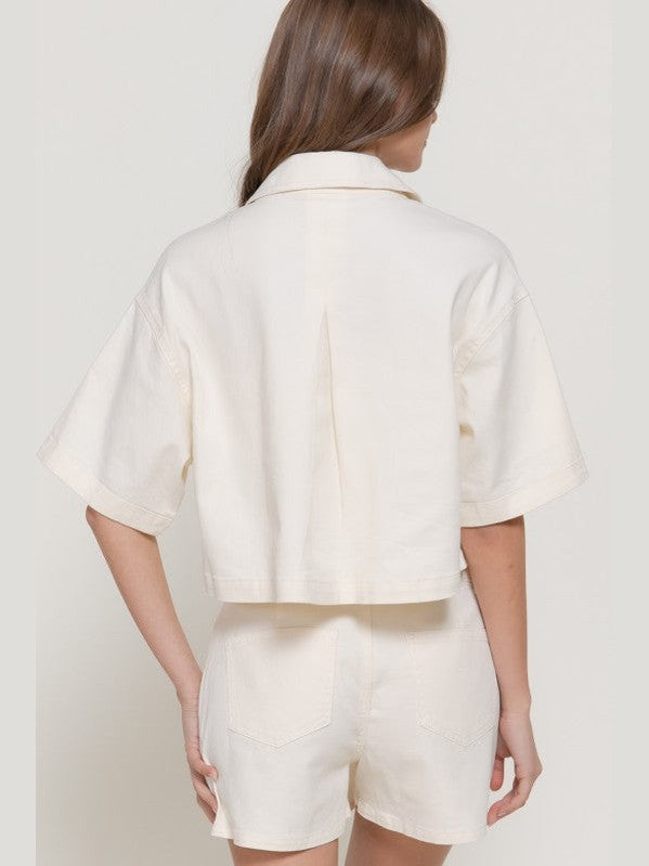 THE MEGAN BOXY SHORT SLEEVE TOP - cream