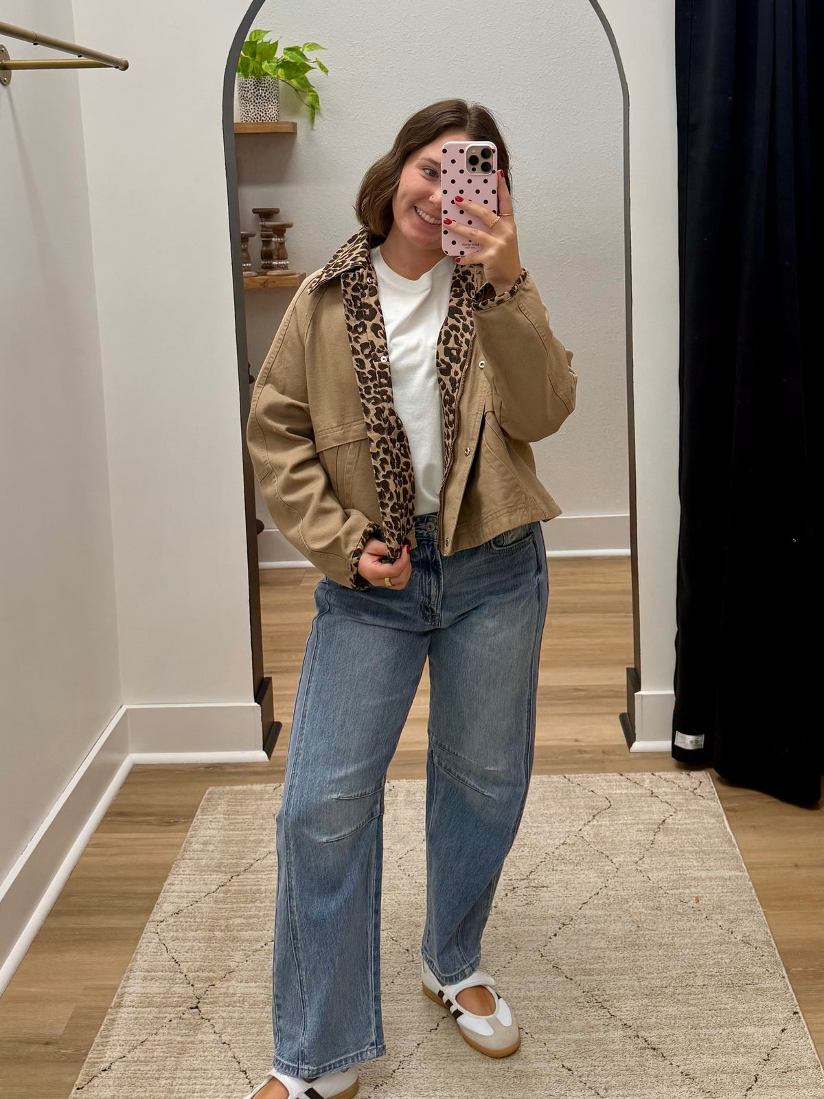 THE MIRANDA OXFORD CANVAS TWILL JACKET - tan/leopard