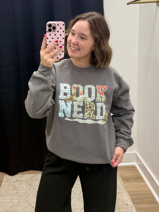 THE BOOK NERD GRAPHIC SWEATSHIRT - charcoal