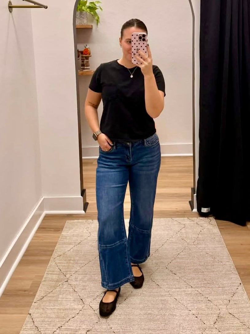 THE NANCY LOW RISE WIDE CROP BAGGY DENIM - dk wash