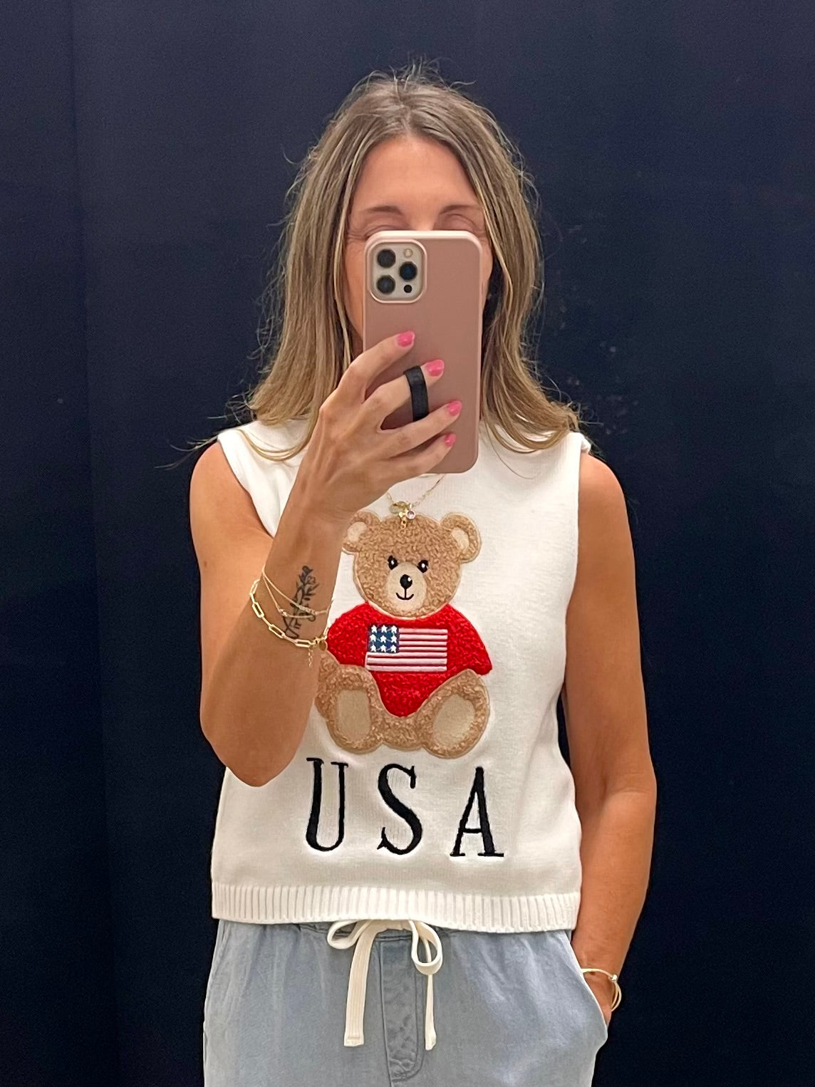THE TEDDY BEAR AMERICAN FLAG SWEATER TANK