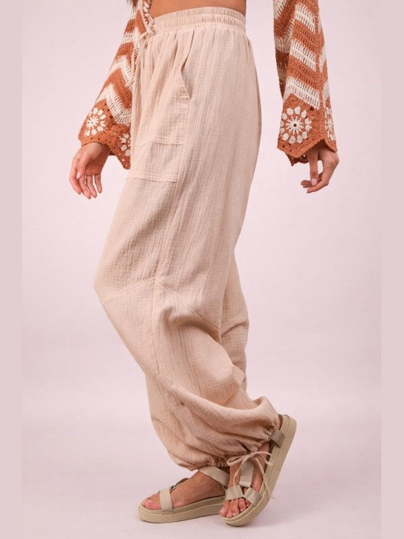 THE KATIE GAUZE JOGGER PANTS - natural