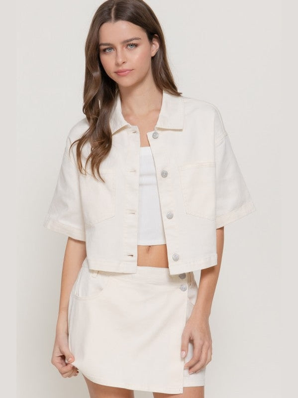 THE MEGAN BOXY SHORT SLEEVE TOP - cream