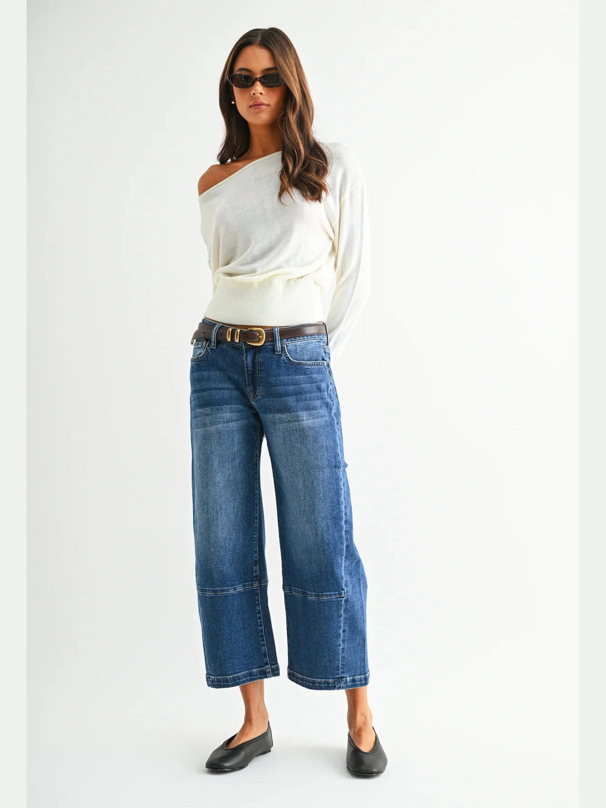 THE NANCY LOW RISE WIDE CROP BAGGY DENIM - dk wash
