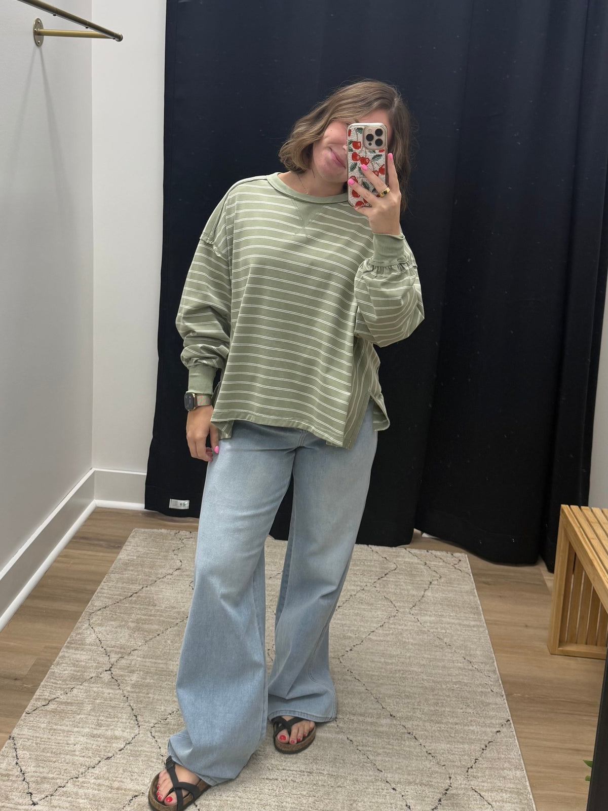 THE LONNI STRIPED LONG SLEEVE TOP - sage