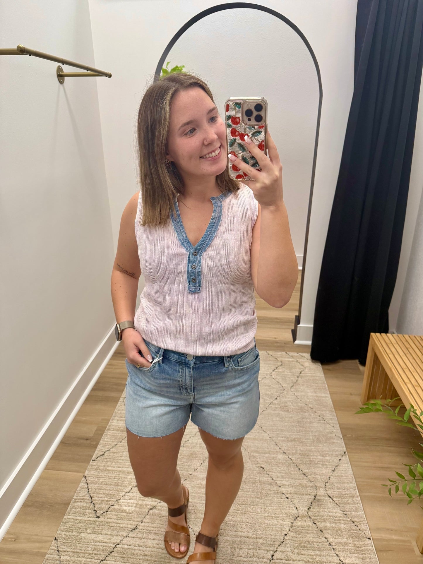 THE JENNY THERMAL WASHED HENLEY TANK - lavender
