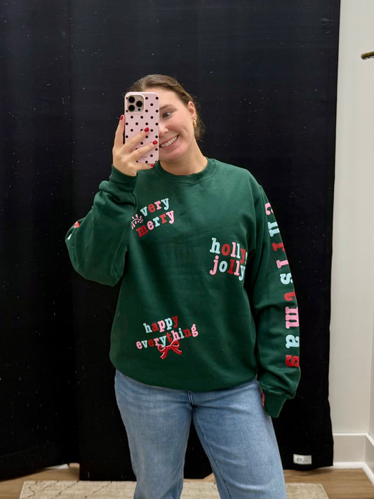 THE HOLLY MERRY EVERYTHING GRAPHIC SWEATSHIRTS- green