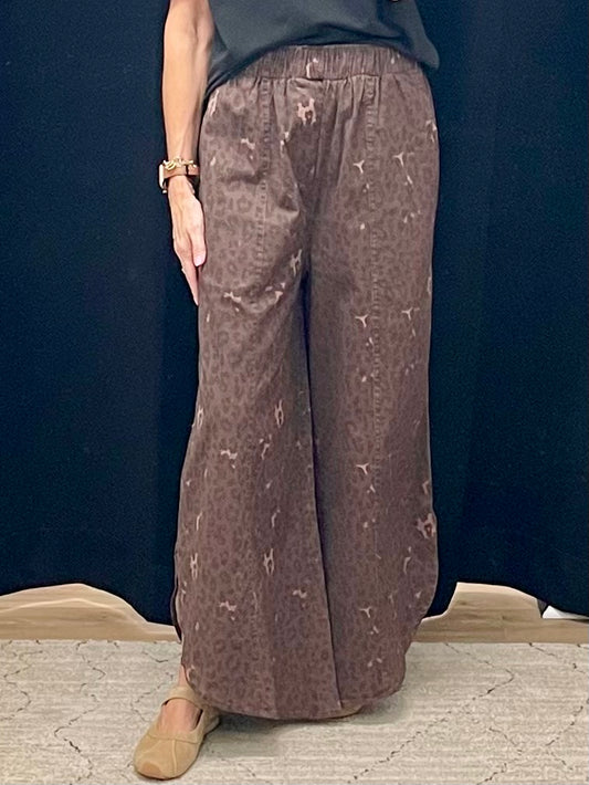THE HALEY LEOPARD TULIP HEM COTTON PANTS - mocha