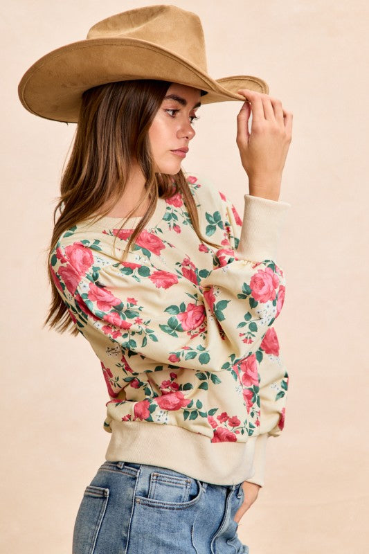 THE CARLIE FRENCH TERRY FLORAL TOP