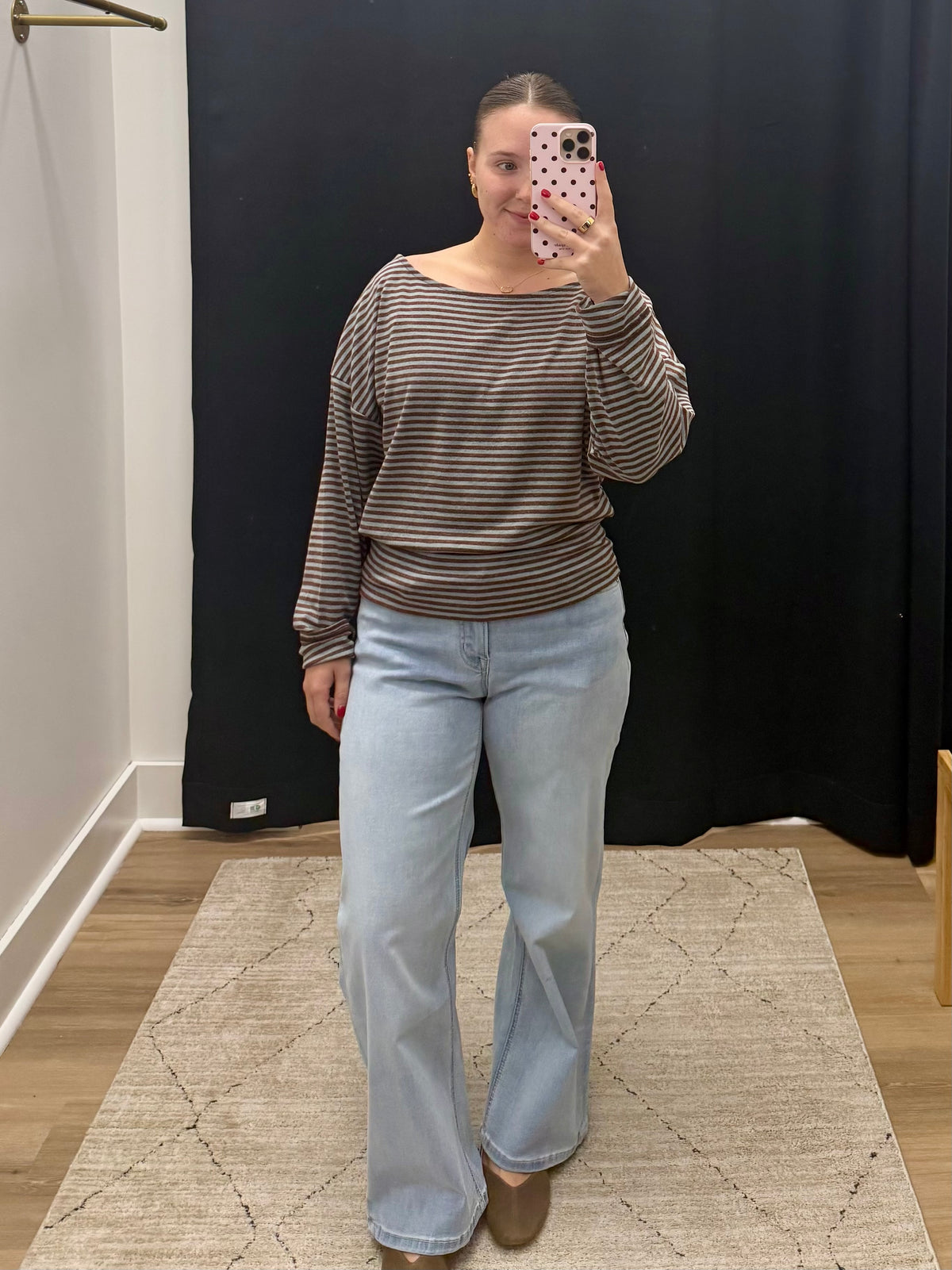 THE SHANA STRIPED OFF SHOULDER TOP