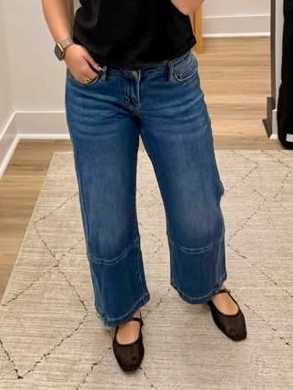 THE NANCY LOW RISE WIDE CROP BAGGY DENIM - dk wash