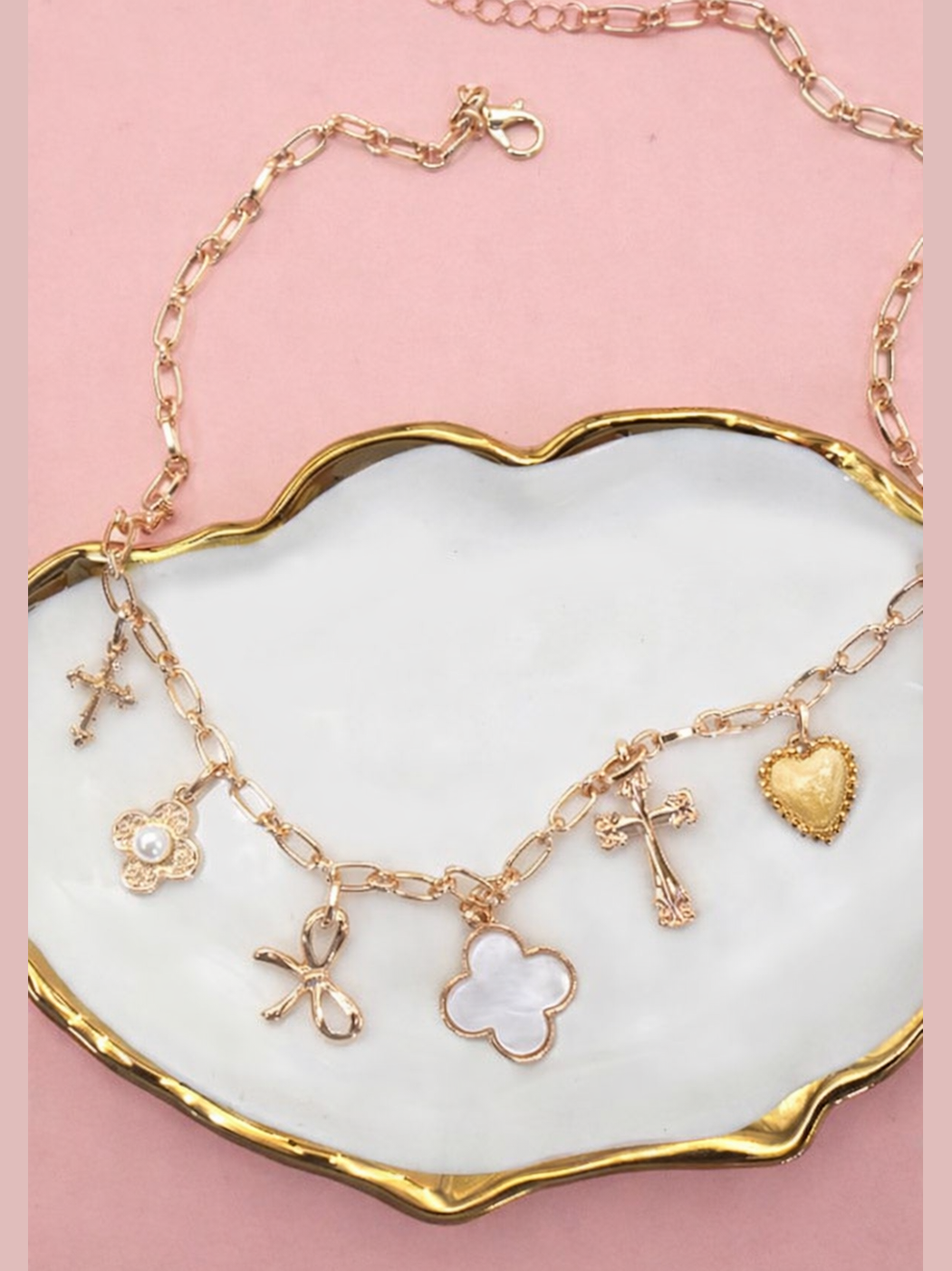 THE ADORABLE CROSS BOW HEART CHARM NECKLACE