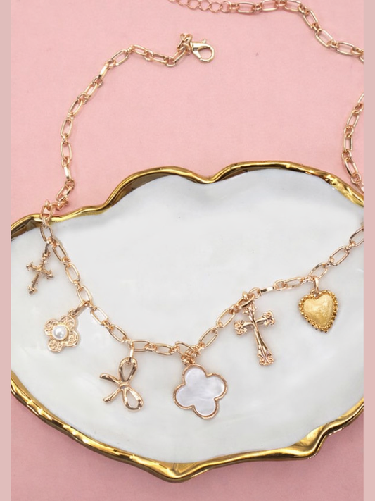 THE ADORABLE CROSS BOW HEART CHARM NECKLACE