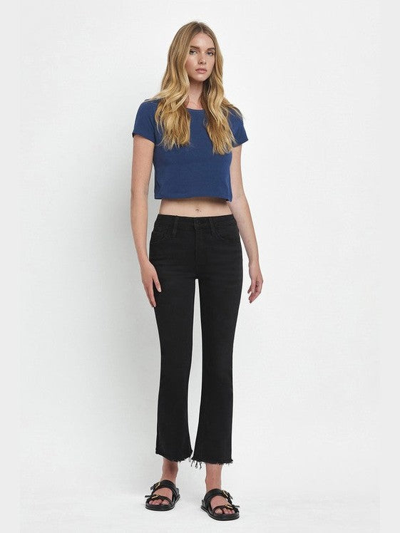 THE LINDSAY MID RISE RAW HEM BLACK DENIM REG & PLUS