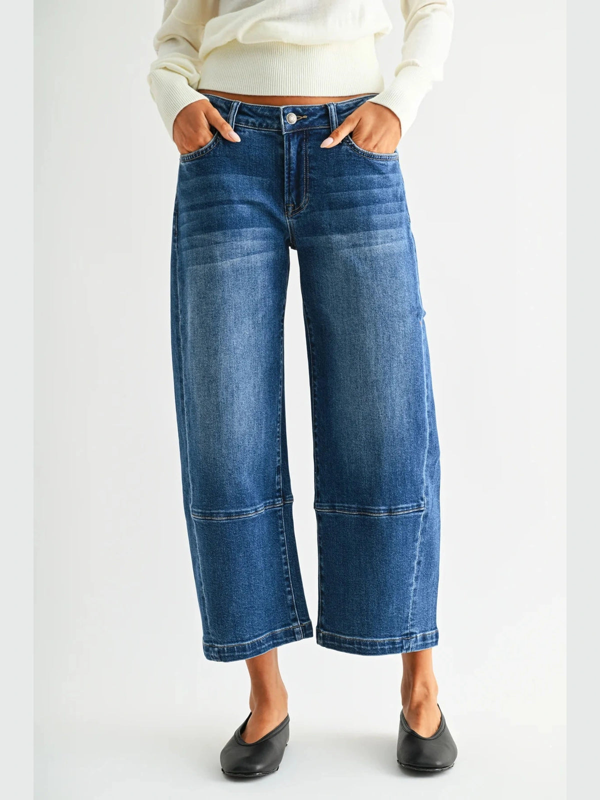 THE NANCY LOW RISE WIDE CROP BAGGY DENIM - dk wash
