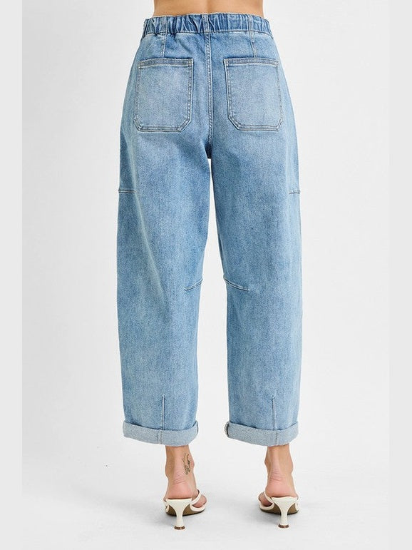 THE STEPH HI RISE BARREL WIDE LEG CARGO POCKET DENIM
