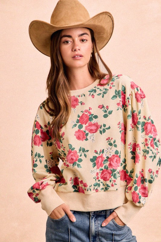 THE CARLIE FRENCH TERRY FLORAL TOP