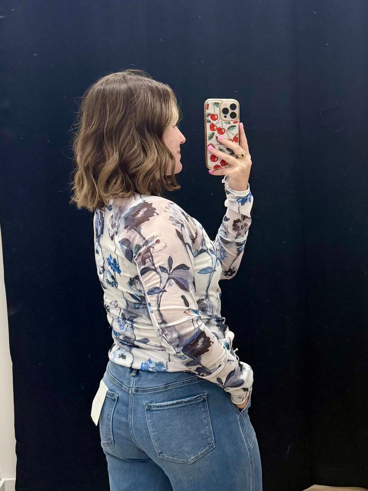 THE CHELSEY FLORAL MESH TOP - blue