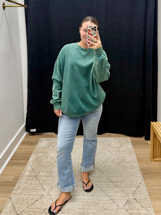 THE KARA ACID WASH CREWNECK SWEATSHIRT - dk teal
