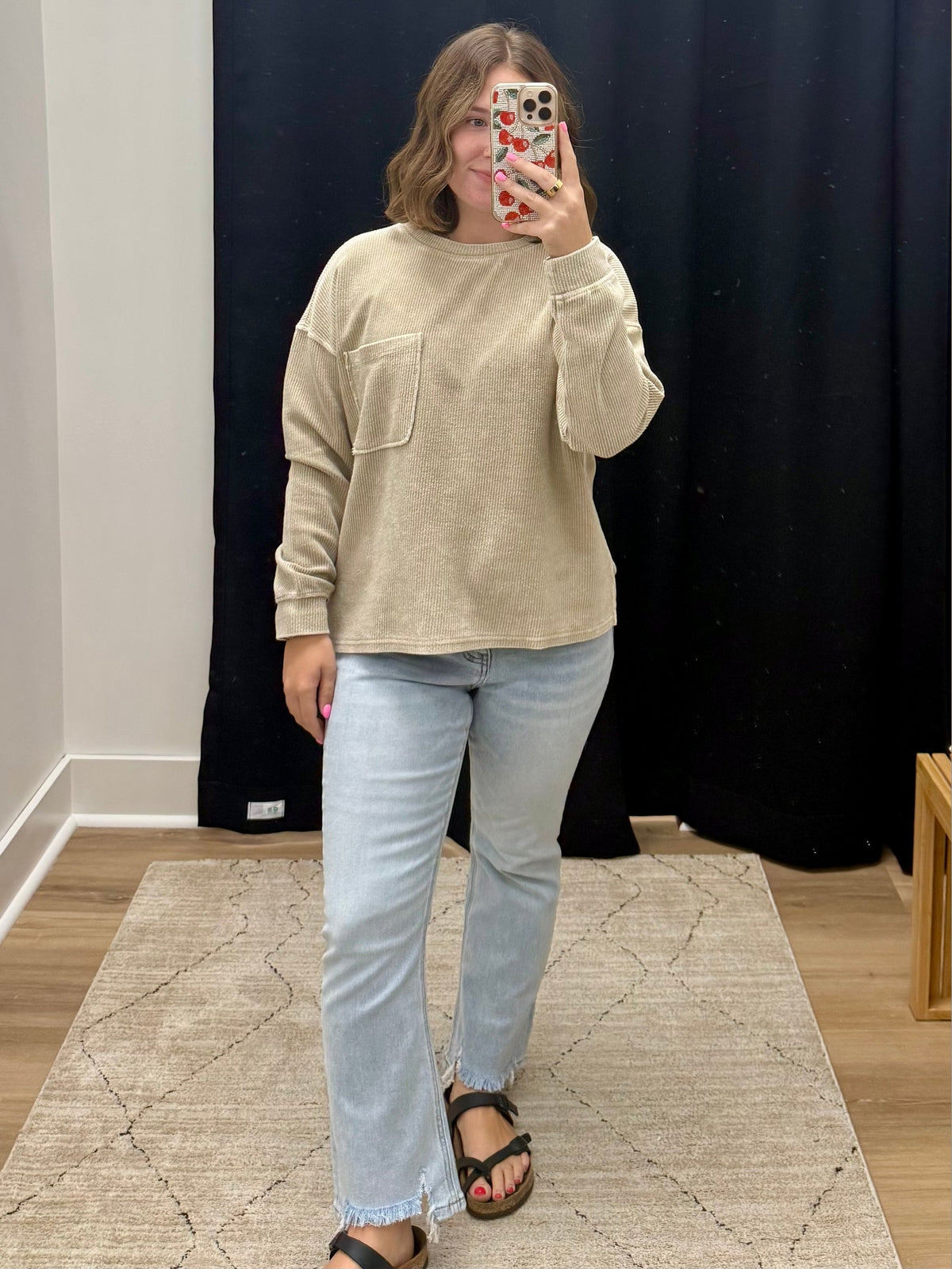 THE CAMILLE ACID WASH KNIT TOP - Lt khaki