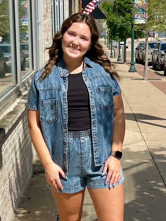 THE AMARA CHAMBRAY DENIM TOP
