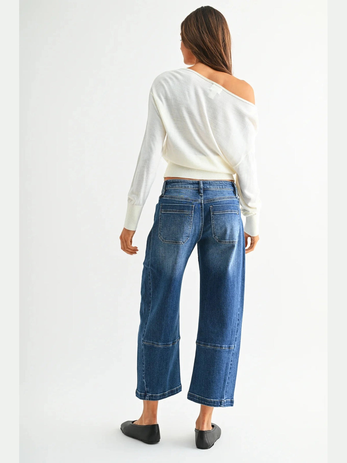 THE NANCY LOW RISE WIDE CROP BAGGY DENIM - dk wash
