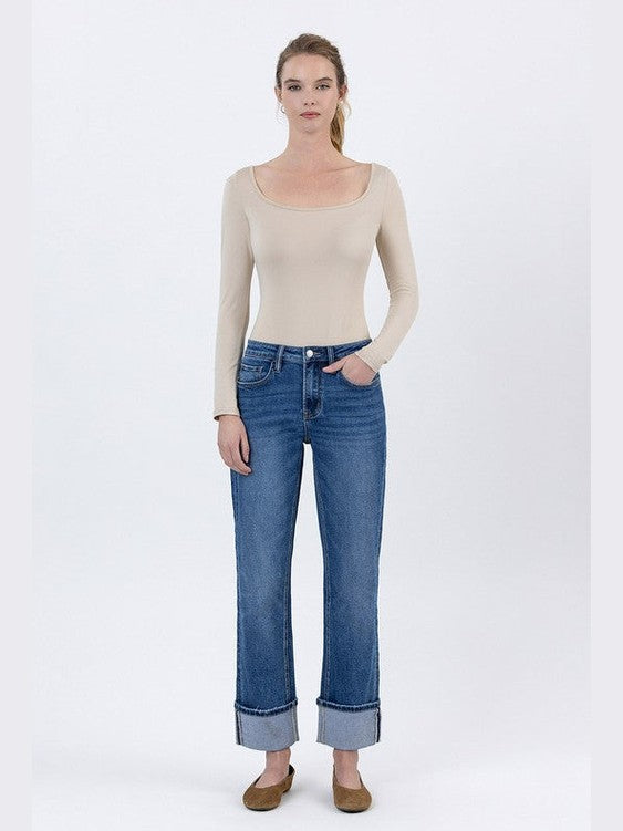 THE FRANKIE CUFFED HI RISE DARK DENIM