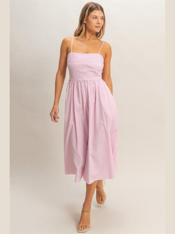 THE LILLY STRIPED SPAGHETTI STRAP SUNDRESS - pink