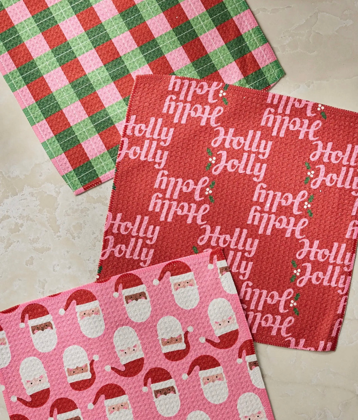 HOLLY JOLLY SANTA GEOMETRY DISHCLOTH SETS