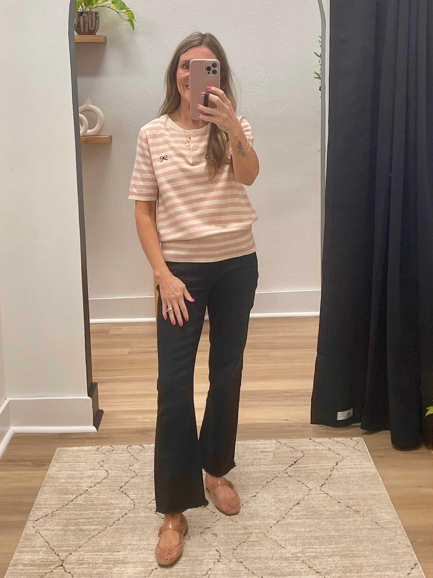 THE LEBBY STRIPED KNIT LT WEIGHT TOP - pink